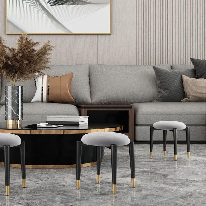 Luxury Ottoman Velvet Tear Resistant Solid Color Round Ottoman with Metal Legs