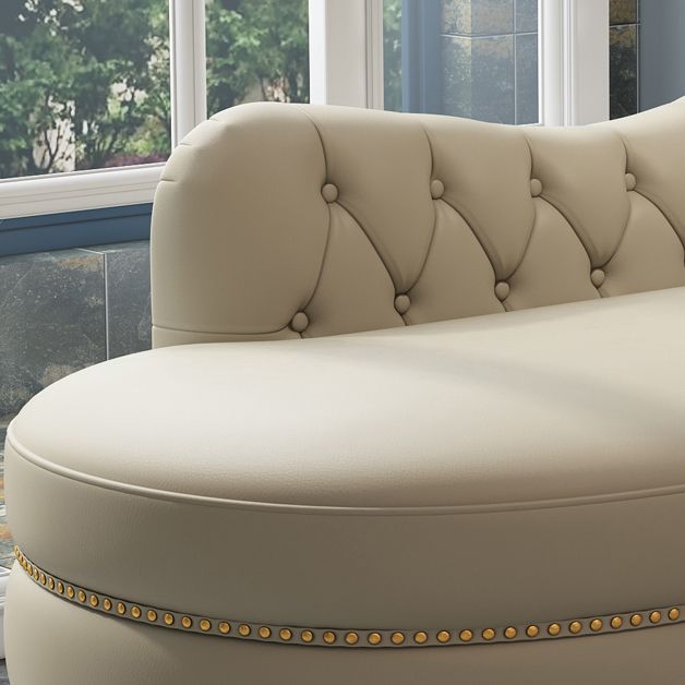Tufted Genuine Leather Chaise Lounge Rolled Arms Lounge Chair for Bedroom and Living Room