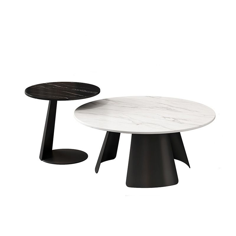 Contemporary Coffee Table Round Faux Marble Cocktail Table