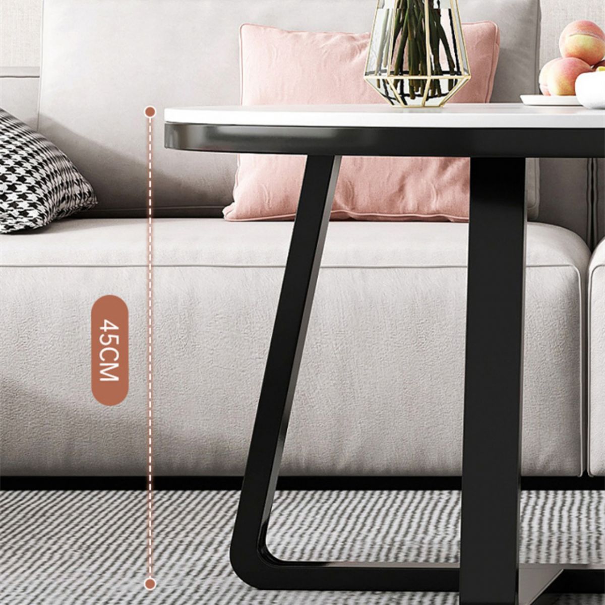 Glam Slate Round Cocktail Table in White 17.7" H Frame Coffee Table