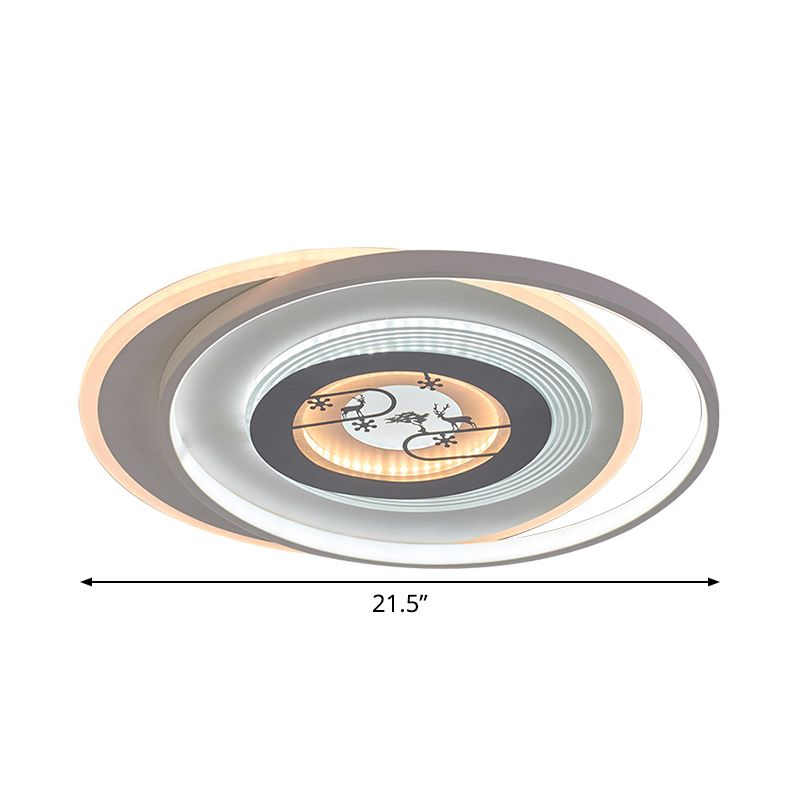Weiße runde Unterputzbeleuchtung, moderne LED-Acryl-Unterputzleuchte mit Hirsch- und Baummuster