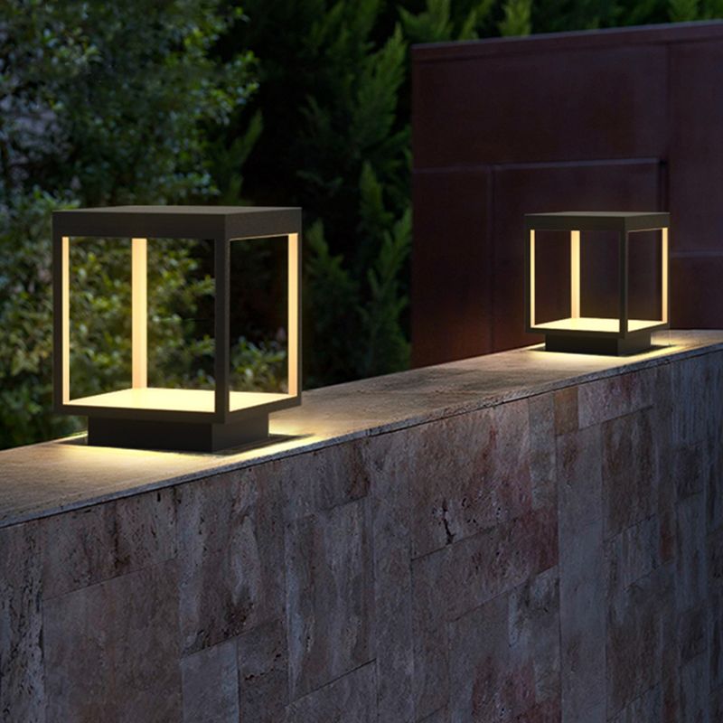 Square Waterproof Lights Outdoor Black Pillar Lamp for Garden