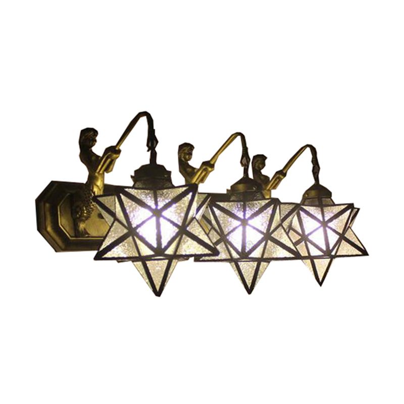 3 Heads Sconce Lighting Tiffany Star Clear Dimple Glass Wall Mounted Light with Mermaid Backplate