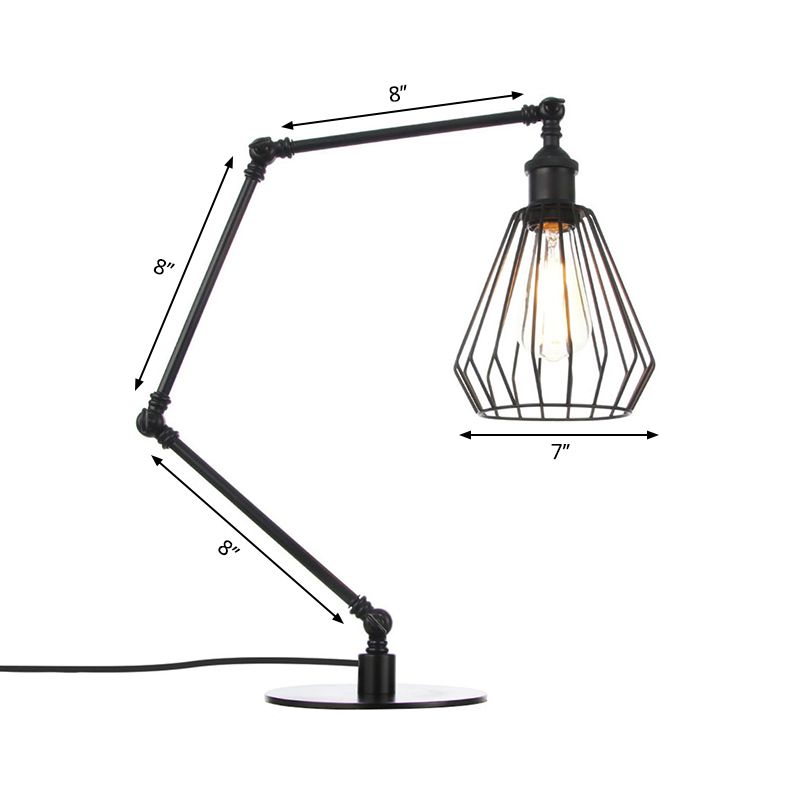 Lampada da tavolo per camera da letto Diamond Cage Illuminazione metallica Lampada da tavolo regolabile elegante a 1 testa per fattoria con finitura nera/ottone