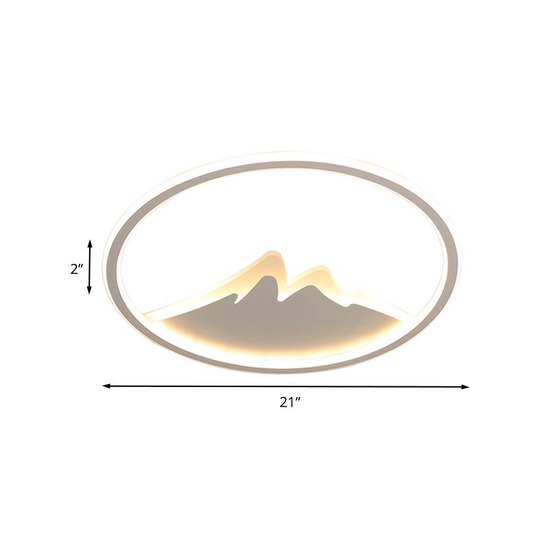 Lámpara LED empotrada para dormitorio de 17"/21"/25" W, moderna lámpara de techo blanca con anillo y pantalla acrílica de montaña en luz blanca/cálida