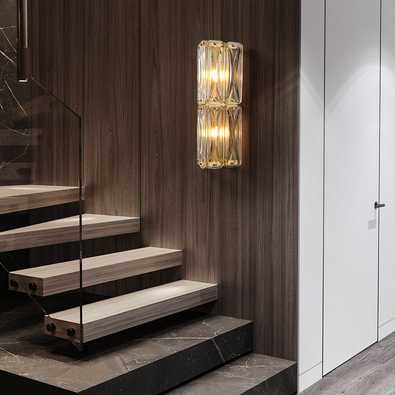Modern Wall Sconce Metal Geometric Shape Wall Light with Glass Shade for Bedroom