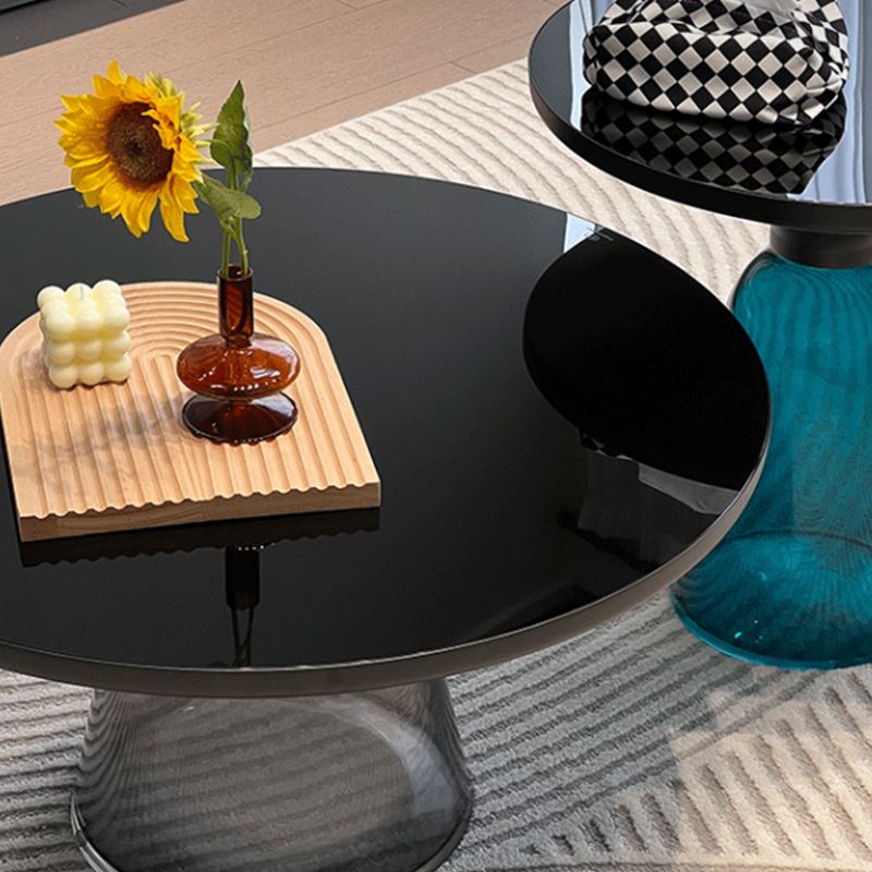 Pedestal Base Round Modern Style Glass Table with Coffee Table