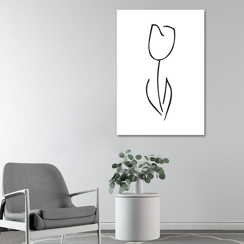 Minimalism Style Flower Wall Decor Canvas Textured White Painting for Guest Room