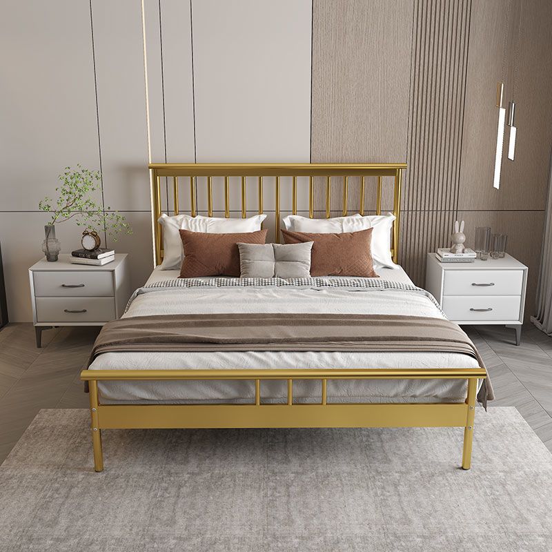 Glam Rectangle Headboard Bed with Iron Frame and Legs Open-Frame Bed