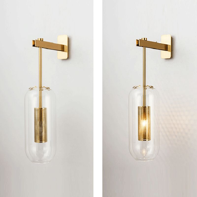 Industrial 1 - Light Cylinder Glass Wall Light - Iron Wall Sconce in Black / Gold