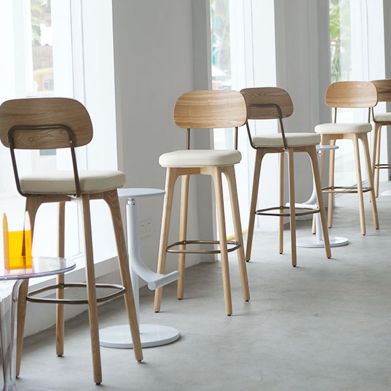 Nordic Style PU Leather Bar-stool Square Seat Counter Bar Stool with Wooden Legs