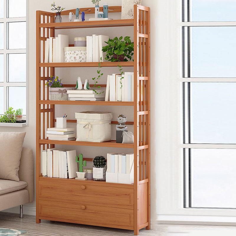 Standard Bamboo Bookshelf Contemporary Brown Open Shelf Bookcase