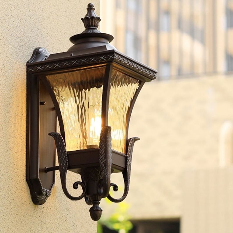 Café oscuro pared unifamicado luz de vidrio rústico de vidrio ondulada con luz acampanada para al aire libre