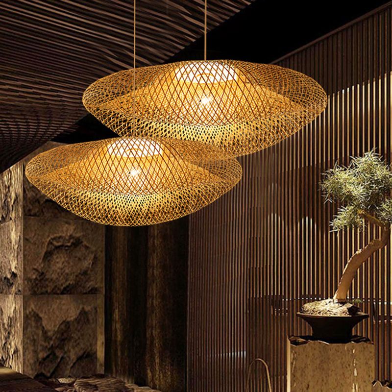 Handwebige Bambus hängend hängendes Licht 1-Licht Asiatischer Stil HABTE LEISTUNG FÜR FAUER ESSIONEN ZUHAMPLUNG