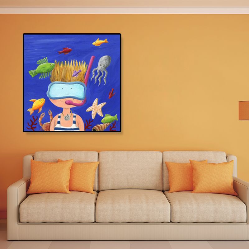 Toile d'art du monde sous-marin pour enfants, décoration murale texturée de couleur douce pour chambre d'enfants