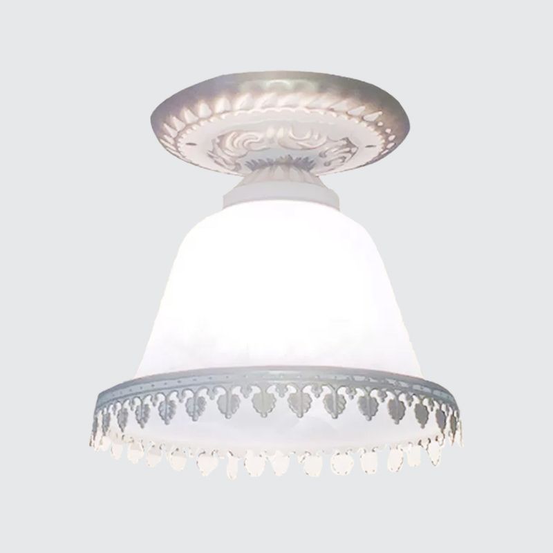 Opal Glass Bell Small Massimale Lampada Farmhouse 1 - Light Corridoio Flush Montato Light con Trim in Bianco