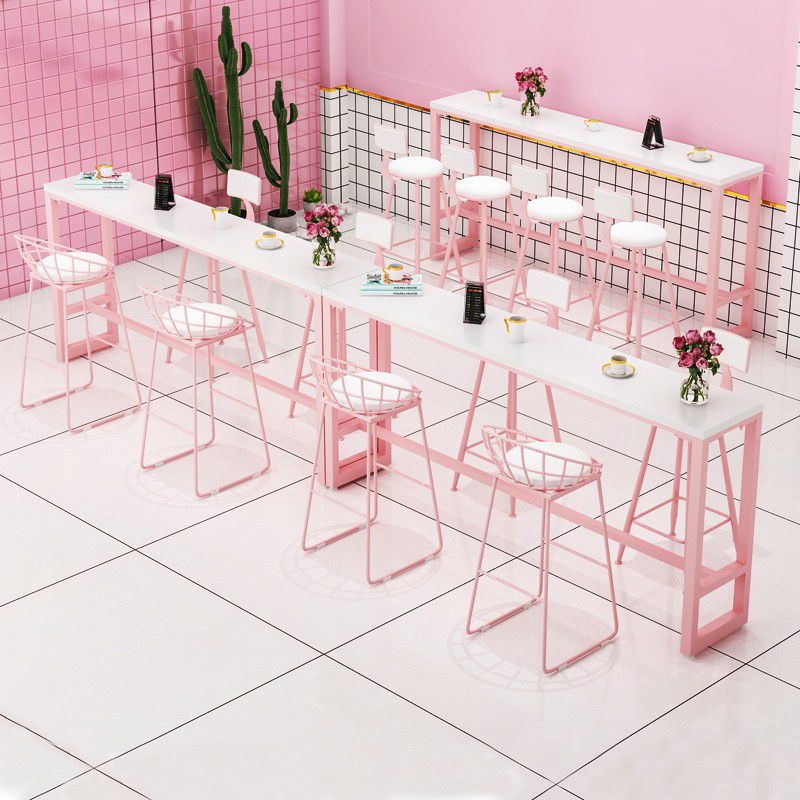 Modern 1/5 Pieces Bar Table Set Rectangle Stone Counter Table with High Stools for Cafe