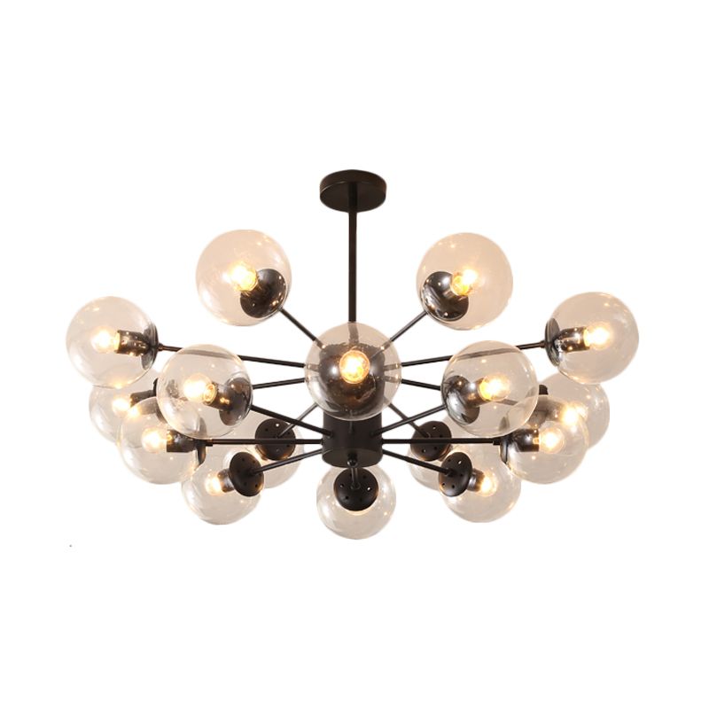 Amber/Blue/Clear Glass Spherical Chandelier Light Post Modern 6/8/10 Lights Black Pendant Lamp for Bedroom