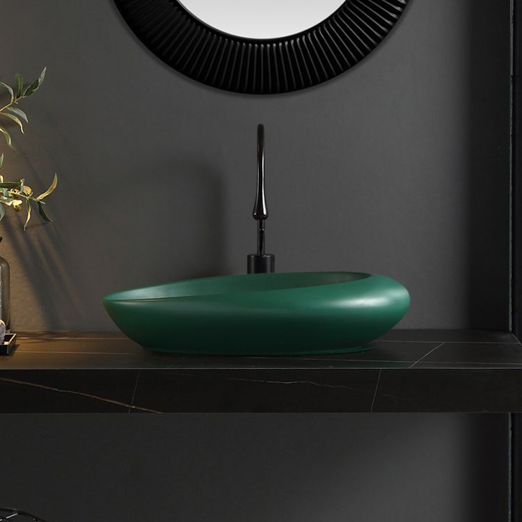 Modern Vessel Bathroom Sink Porcelain Oval Shut-Off Valve Included Vessel