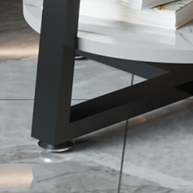 Cross Legs Square Side Table 21.65" Tall Stone End Table with Shelf