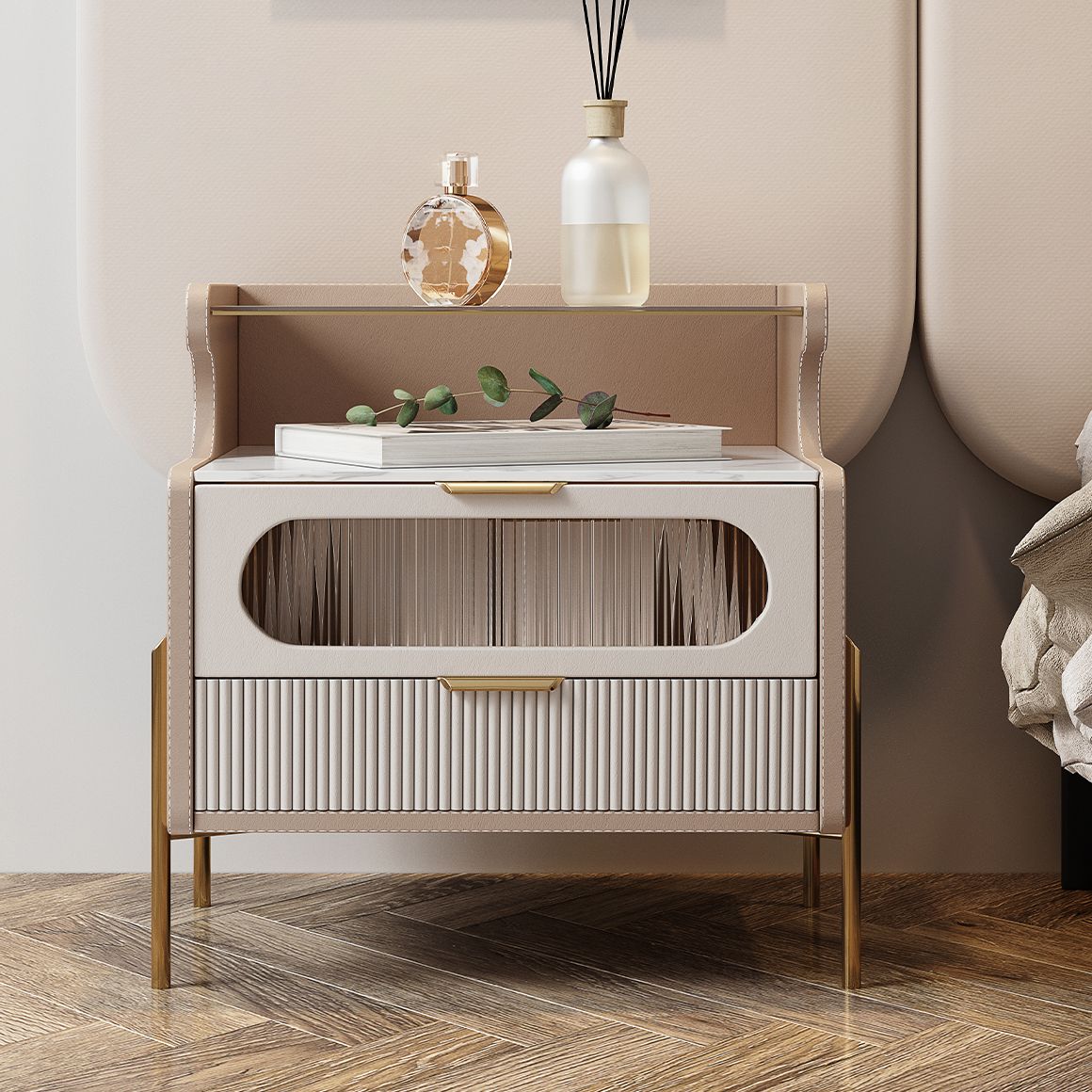 Contemporary Faux Leather Nightstand 21.65" Tall 2 - Drawer Nightstand