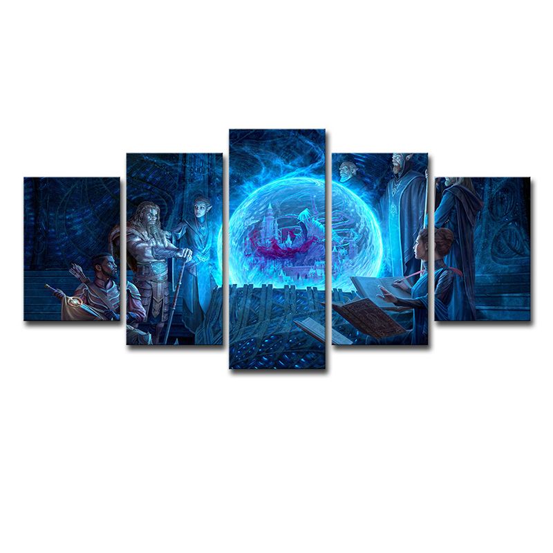Digital Print Cartoon Canvas Wall Art with the Elder Scrolls Scheming Scene in Blue