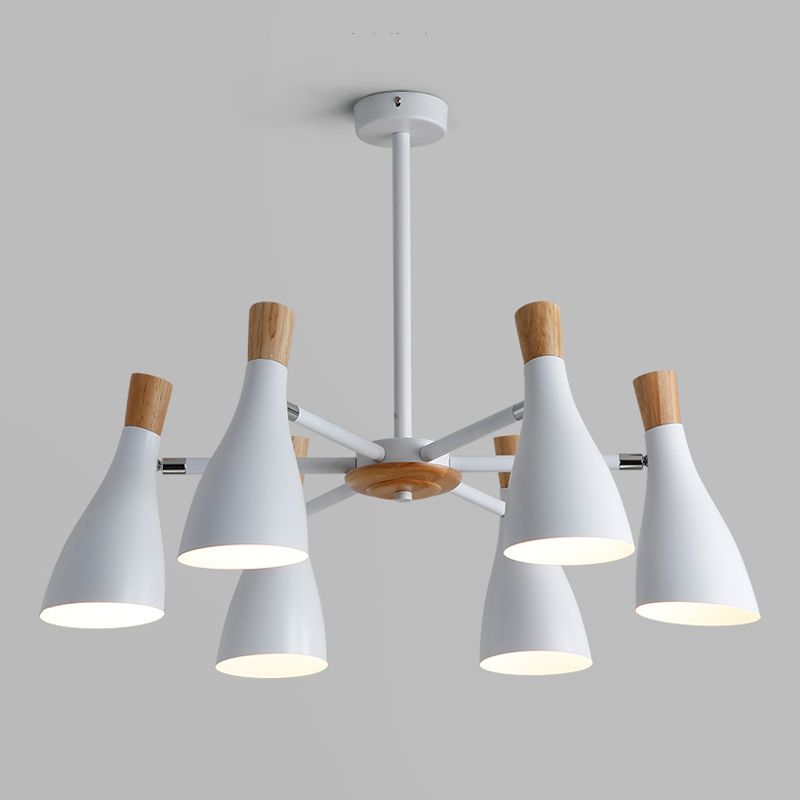 Nordic Wood Macron Chandelier Metal Lampshade Pendant Lighting Fixtures for Bedroom