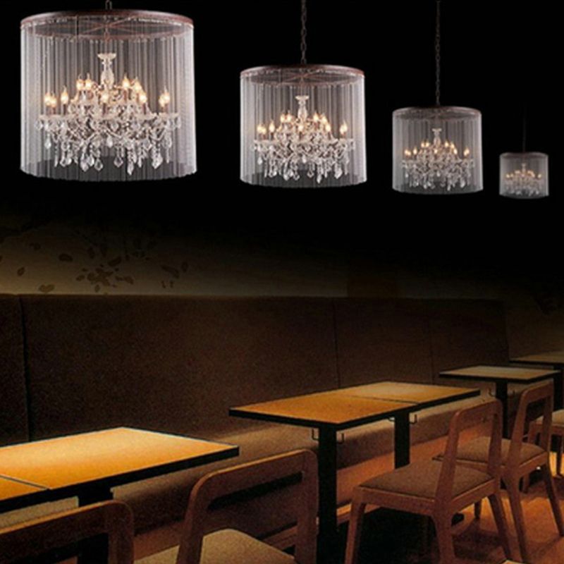 Crystal Candelabra Chandelier Retro 15 Heads Living Room Ceiling Light in Rust with Tassel Chain