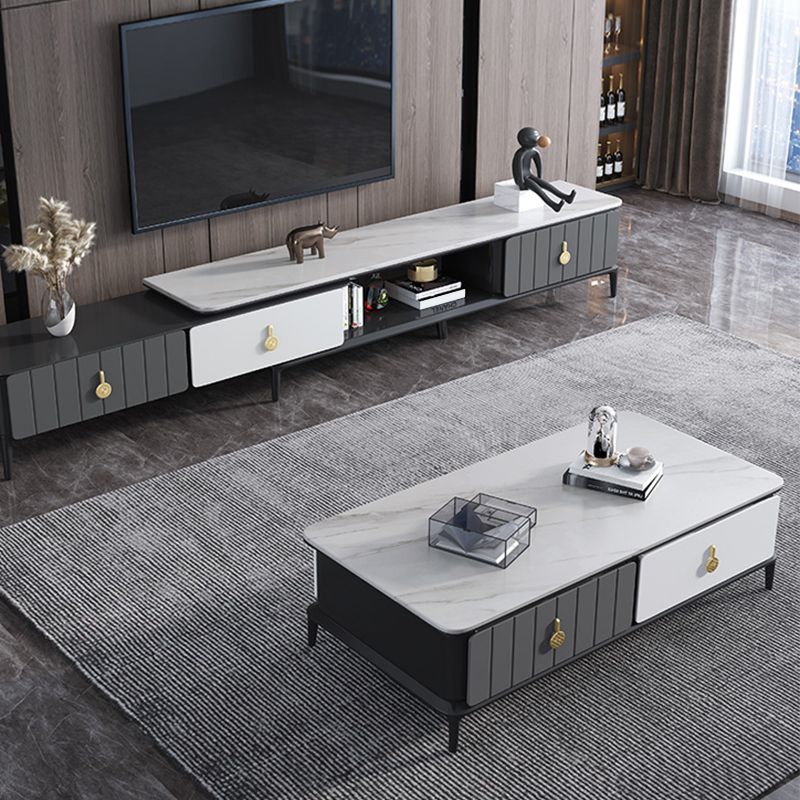 4 Legs Coffee Cocktail Table with Storage Drawers Modern Slate Top