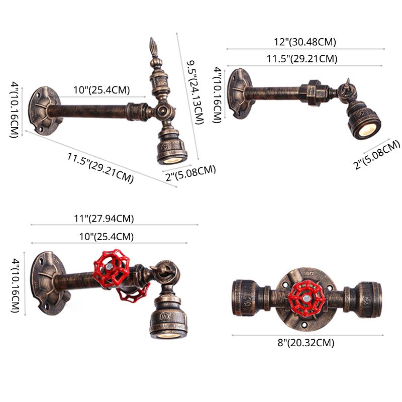 Bronze Pipe Wall Mounted Lamp Antique Style Metal Living Room Wall Light Sconce