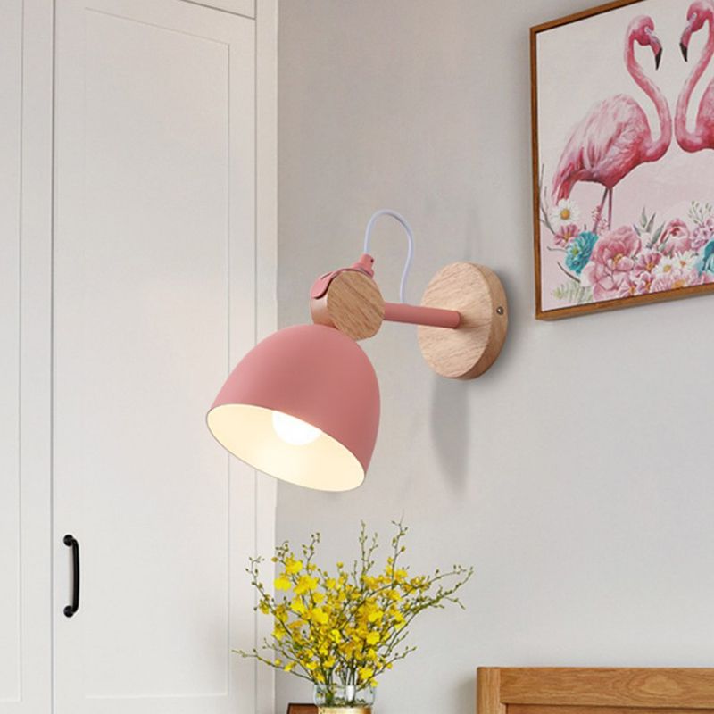 Wooden Dome Single Wall Light in Modern Concise Style Wrought Iron Wall Sconce for Interior Spaces