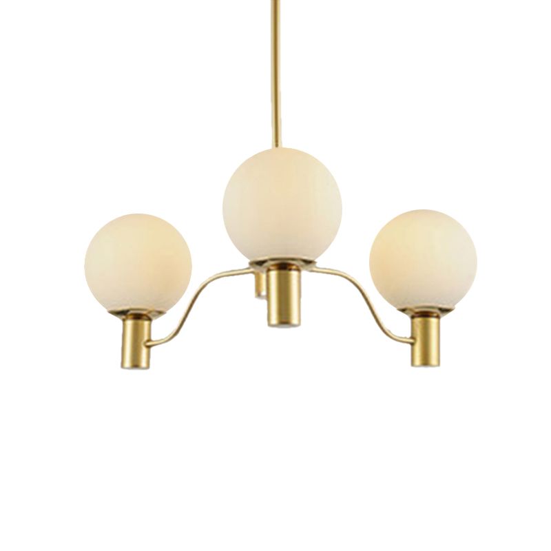 Radial White Glass Chandelier Lamp Post-Modern 3/6/8 Lights Gold Hanging Light Fixture with Ball Shade