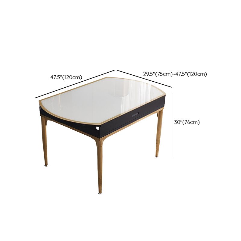 Contemporary White Round Glass Top Dining Table with Double Drop Leaf