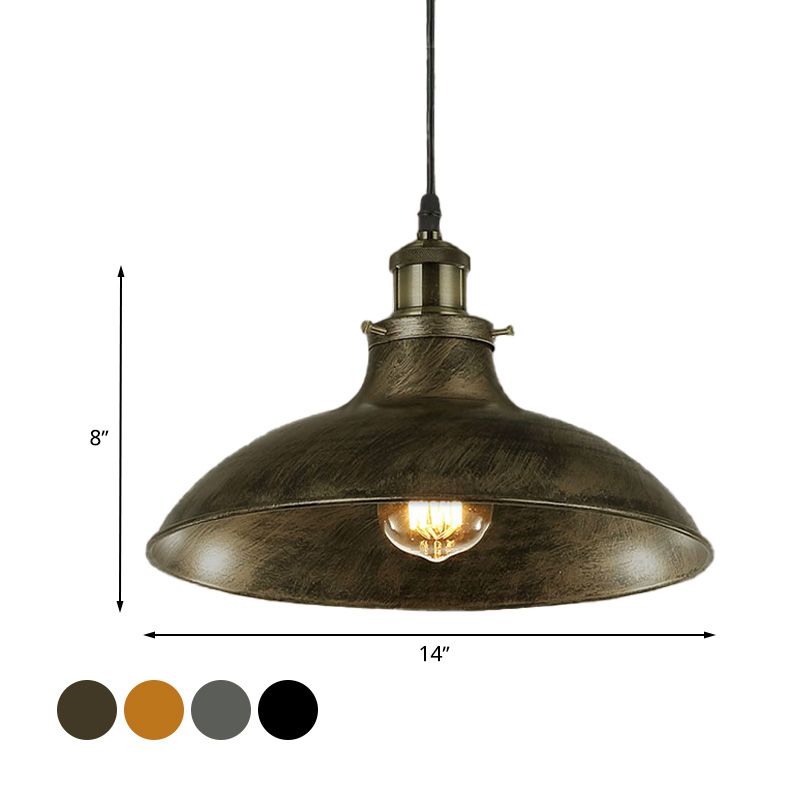 Antique Stylish Bowl Pendant Lamp 12"/14" W 1 Light Wrought Iron Hanging Fixture with Plug in Cord in Black/Grey