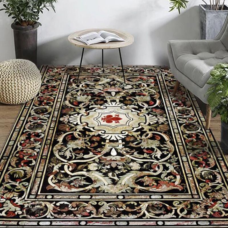 Persian Living Room Rug Multi Colored Geometric Carpet Polyester Pet Friendly Stain Resistant Anti-Slip Backing Rug with Braided Trim