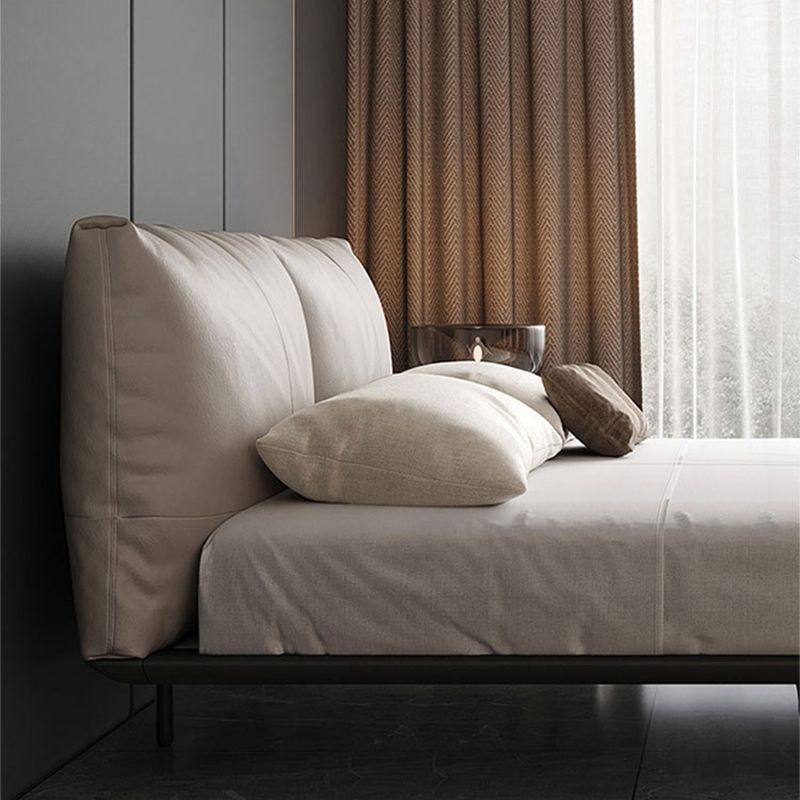 Modern Style Upholstered Headboard Free Leather White Suspension Bed