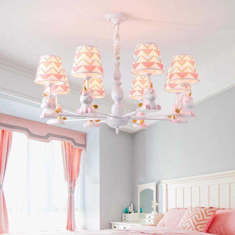 Resin Animal Hanging Ceiling Light Cartoon White Finish Chandelier with Empire Shade