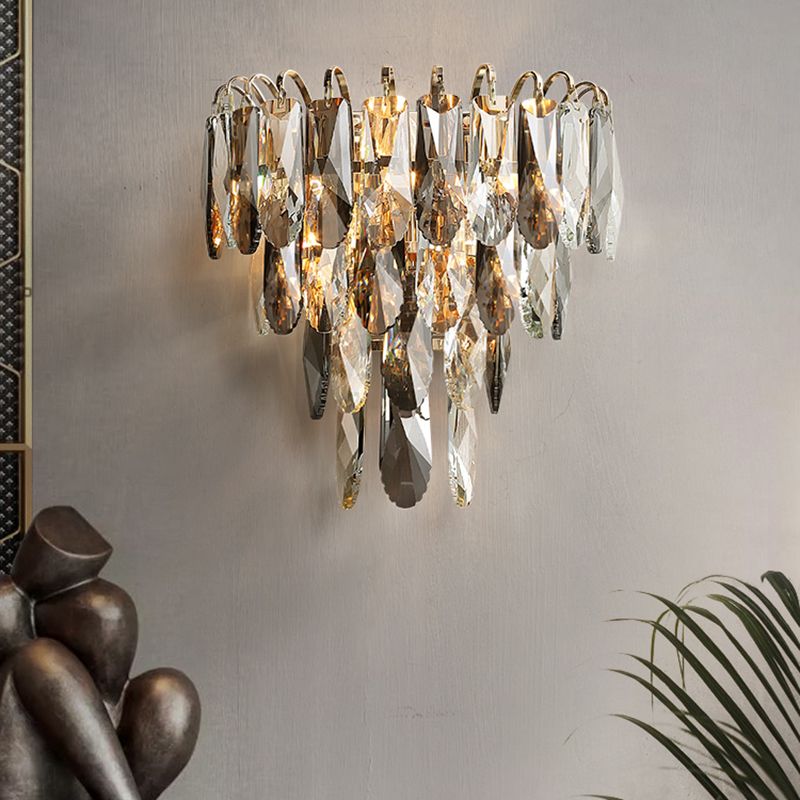 Modern Crystal Wall Light Geometric 12" High Wall Sconce in Grey for Living Room