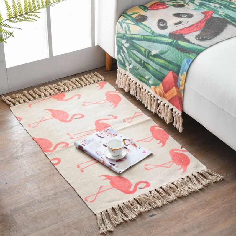 Western Bedroom Rug Multi-Colored Geometric Print Carpet Cotton Blend Machine Washable Easy Care Rug with Fringe