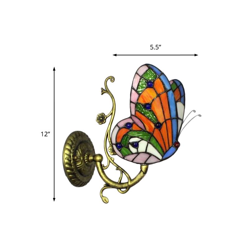 1 Light Mini Wall Sconce with Butterfly Rustic Loft Style Stained Glass Wall Mount Light in Blue/Orange