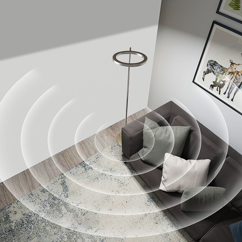 Silver Ring Shade Floor Light Simple Style Metal LED Flexible Stand Up Lamp for Bedroom