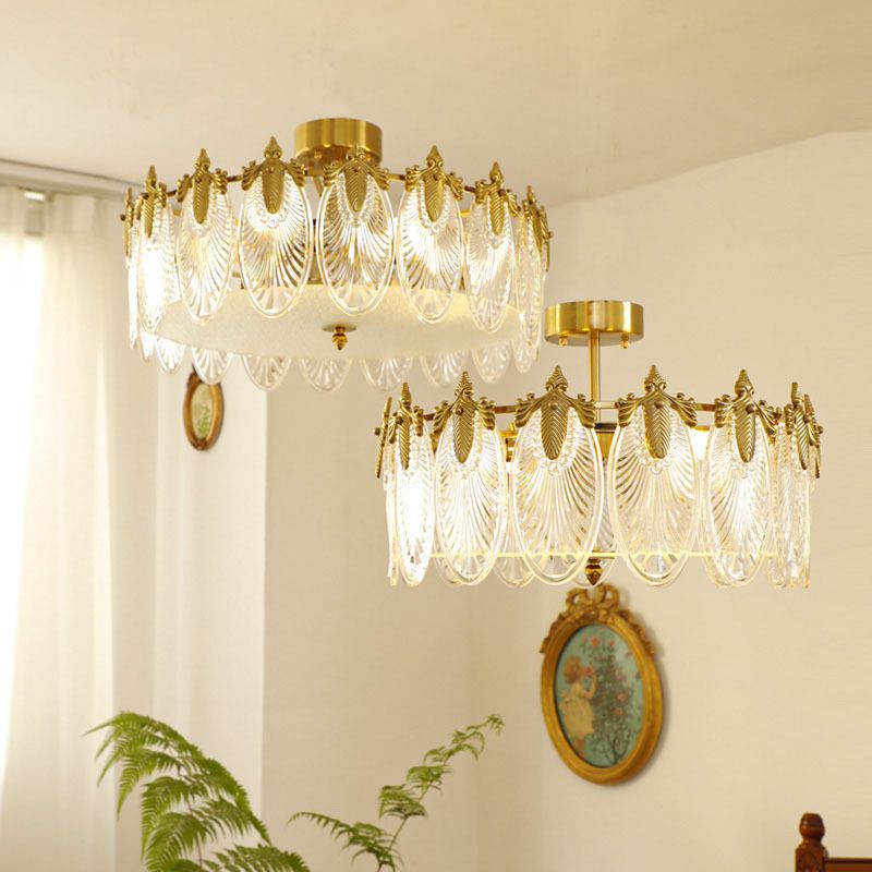 Modern Ceiling Lamp Golden Flush Mount Light Fixture with Glass Shade for Bedroom