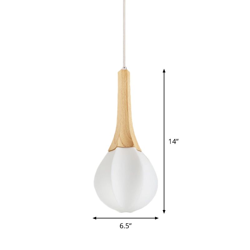 Melk wit glas prismatische traan hanger Minimalistisch 1 licht houten plafond suspensielamp