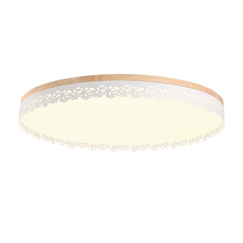Nordic Ultra Dunne Drum Plafond Flush Mount Hout Wit 10.5"/15"/19" Dia LED Flush Mount Licht voor Slaapkamer in Warm/Wit/Neutraal