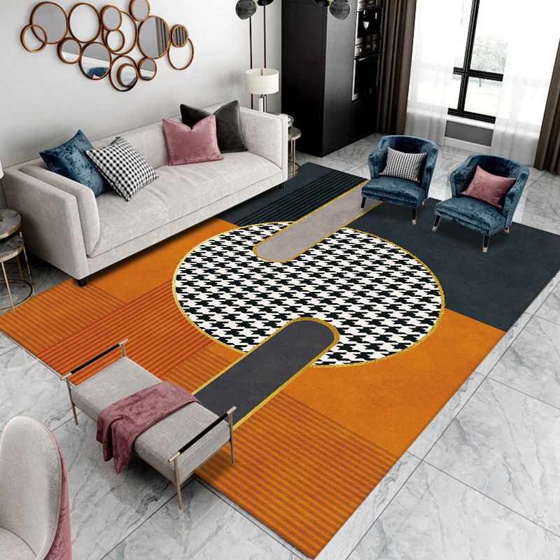 Dark Grey Modern Rug Polyester Graphic Indoor Rug Non-Slip Backing Rug for Living Room