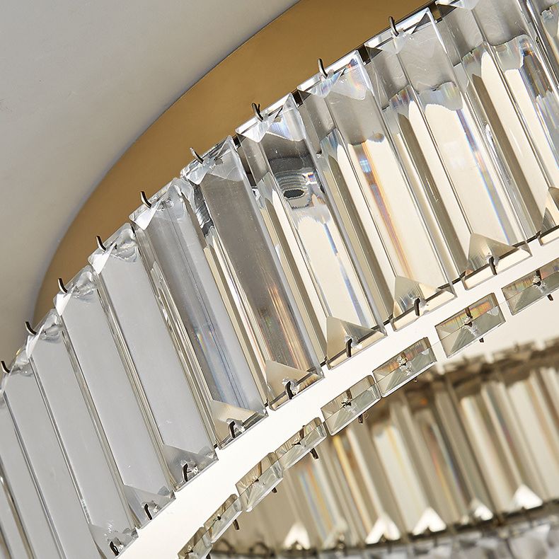 Brass Finish Ring Ceiling Lamp Simplicity Crystal Prism LED Flush Mount Lighting