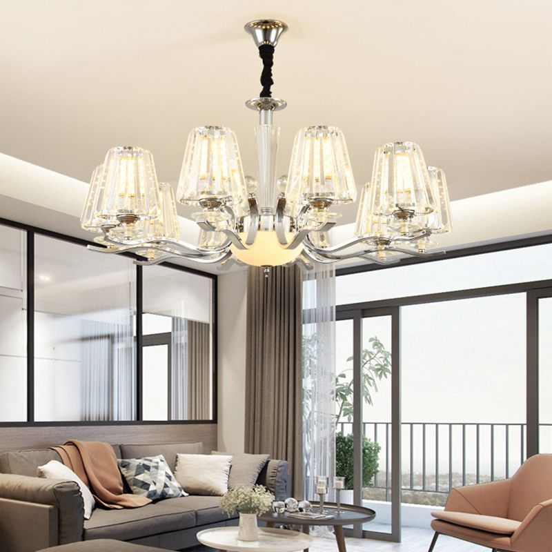 Transparent Ribbed Crystal Chandelier Light Modernism Multi Lights Dining Room Suspension Pendant Light with Sliver Twisted Arm