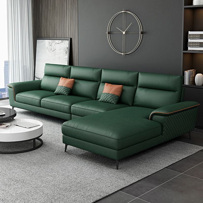 Modern Pillow Top Arm Sofa 4-Seater Faux Leather Sofa with Chaise