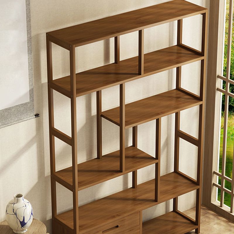 Modern Bamboo Etagere Shelf Bookcase Open Back Vertical Bookshelf for Study Room