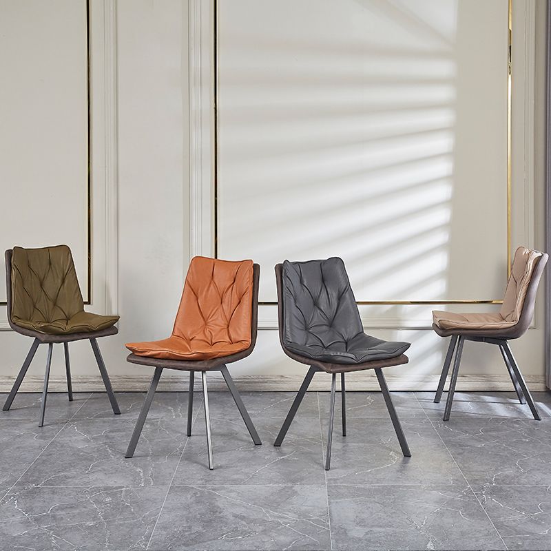 Matte Finish Leather Dining Chair Contemporary Home Solid Back Side Chair